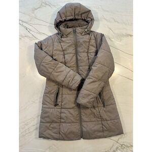Below Zero by Rothschild Women's Hooded Puffer Jacket Taupe Size S Full Zip Coat
